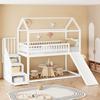 Children's Bunk Bed 90*200 Cm, Loft Bed, with Slide and Storage Ladder, High Fence Construction, Solid Wood Bed Frame, Slatted Frame, White