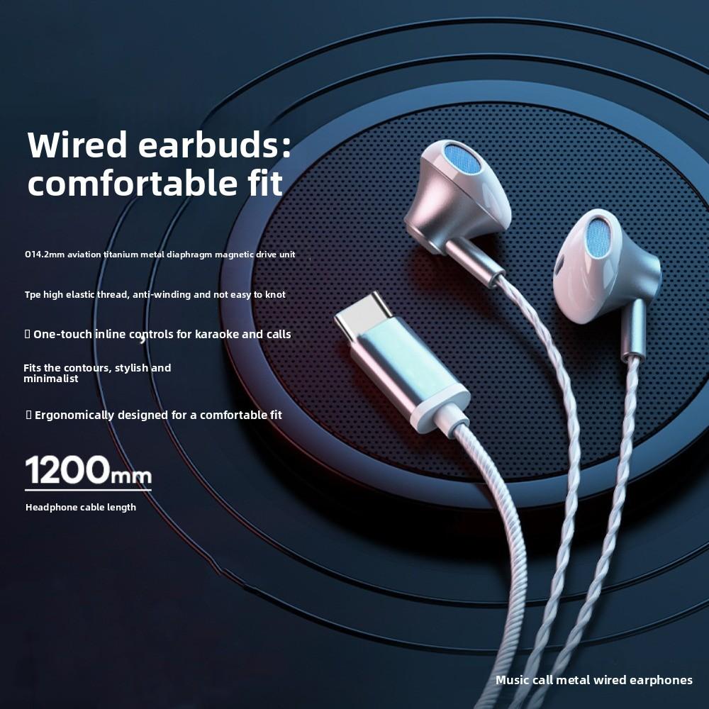 Wire Control Wired Earphone Type C Wired Headset In Ear Earphones  Phone/tablet/laptop