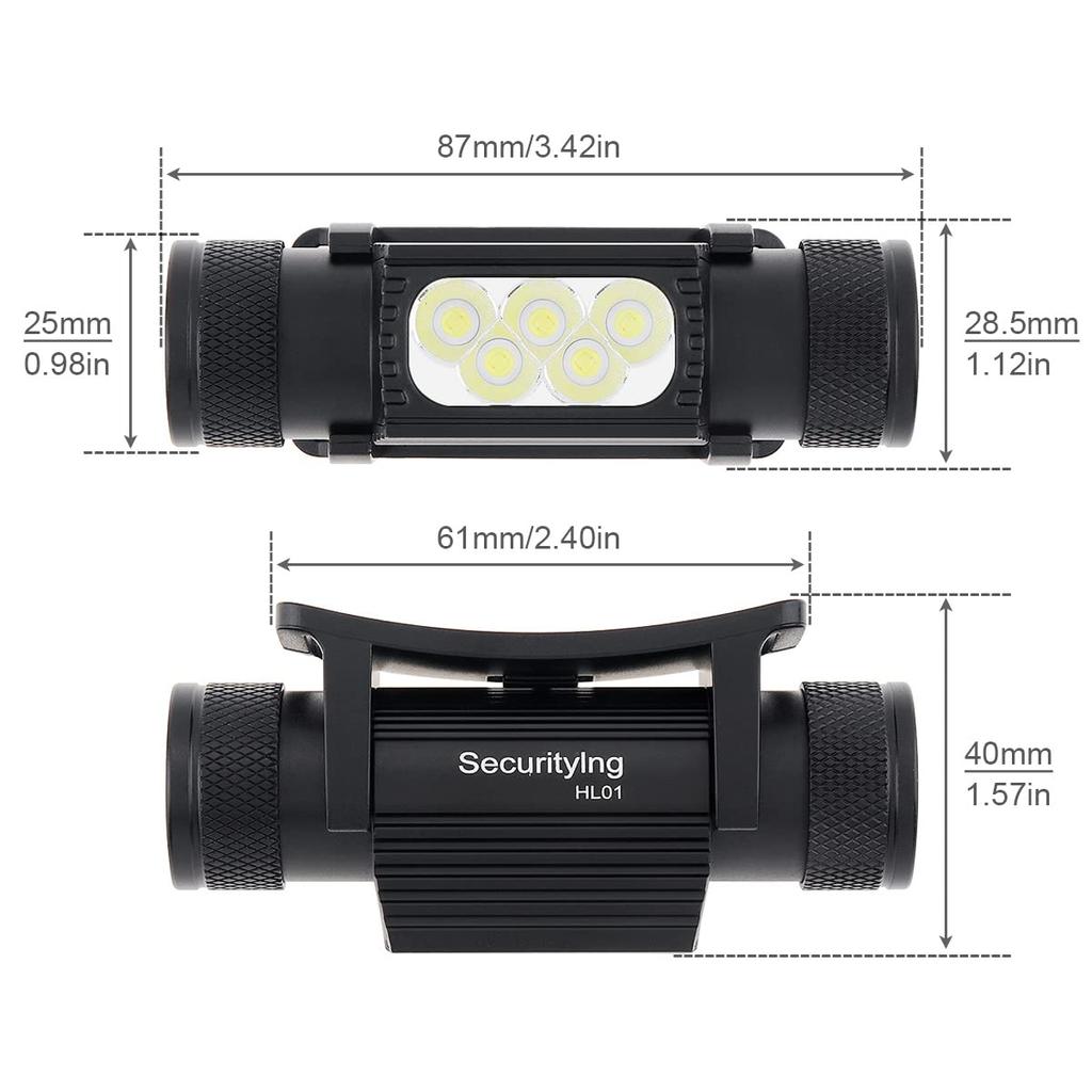 SecurityIng Süper 2420 IPX6 Almanya'da Üretilmiştir OSLP8 LED Rahat 180 Derece 9 Kademeli Kısma İçin ve Kask Uyumlu Kafa Lambası Değil, Şarj Edilebilir, Parlak,