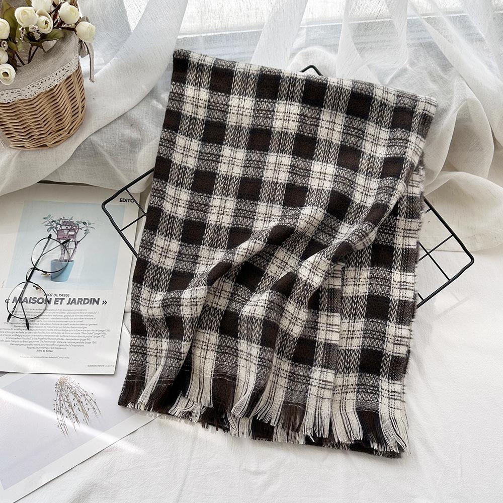 High End Imitation Cashmere Plaid Scarf Versatile and Warm In Winter  Women's Neck Scarf  Fringed Shawl