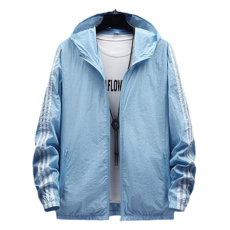 Summer Sunwear Men's Thin Breathable Ice Silk Outdoor Cycling Hooded Skinsuit Fishing Sunwear Striped Jacket