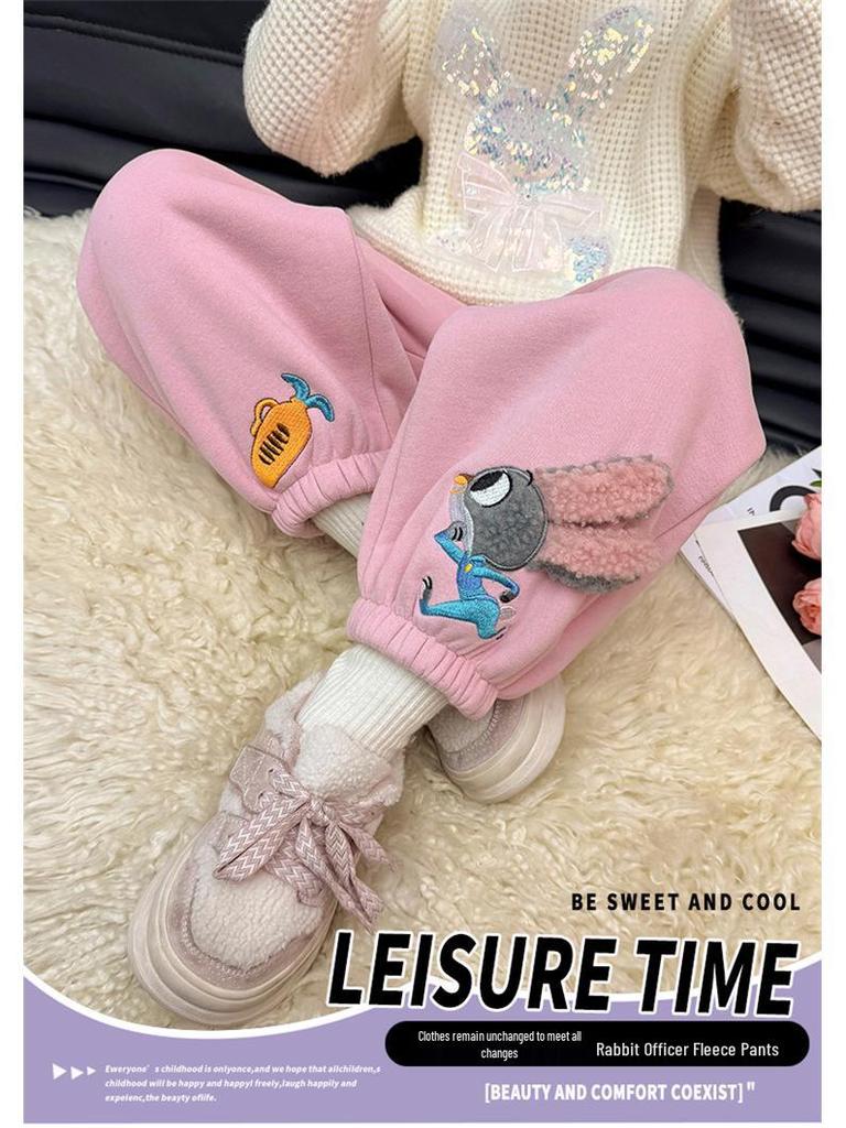 Mädchen Fleecegefütterte Hasen-Sweathose für Frühling & Herbst - Vielseitige, Dicke Winterhose für Babymädchen