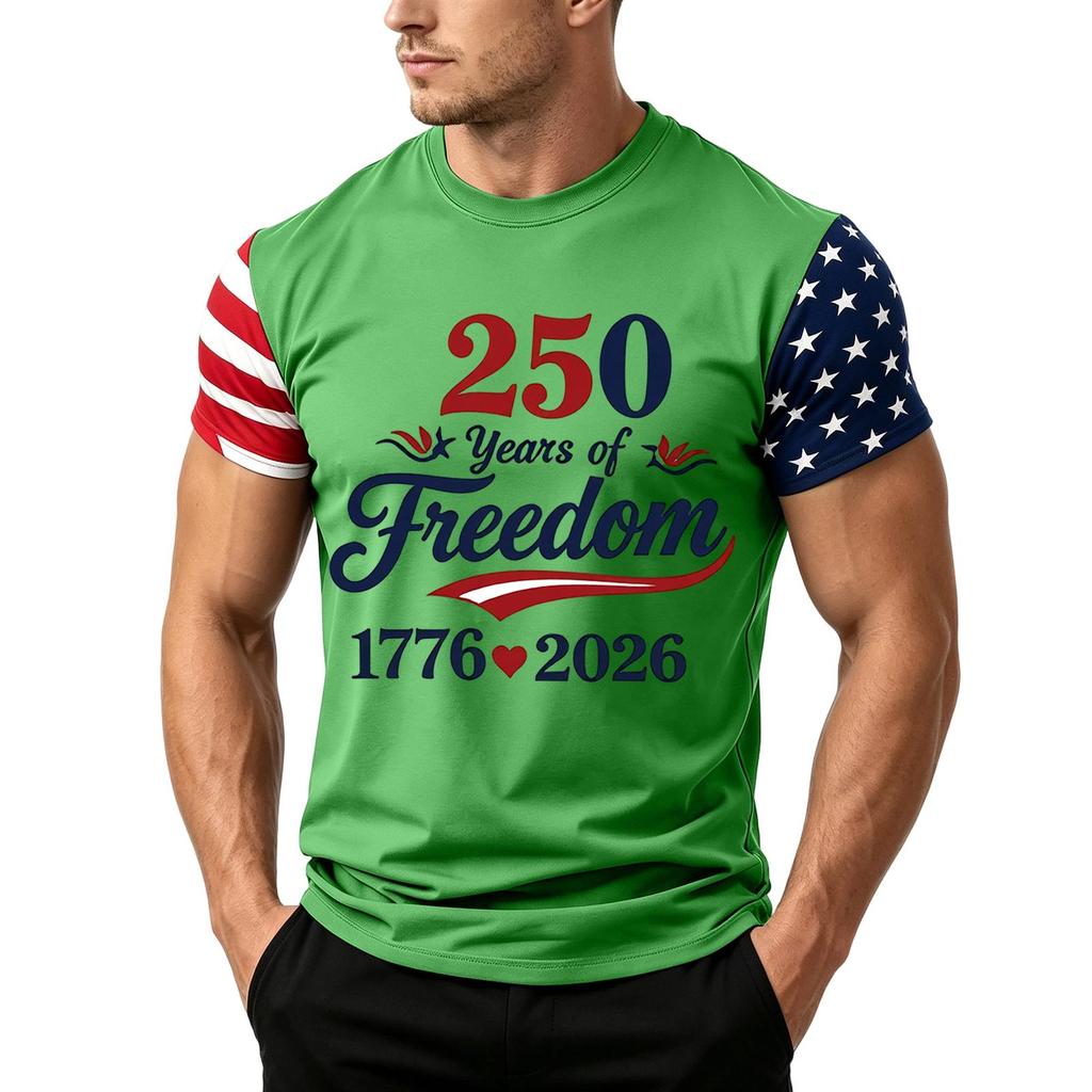 Men's Independence Day Flag Print Short Sleeve T-Shirt, Loose Casual Daily Summer Tops