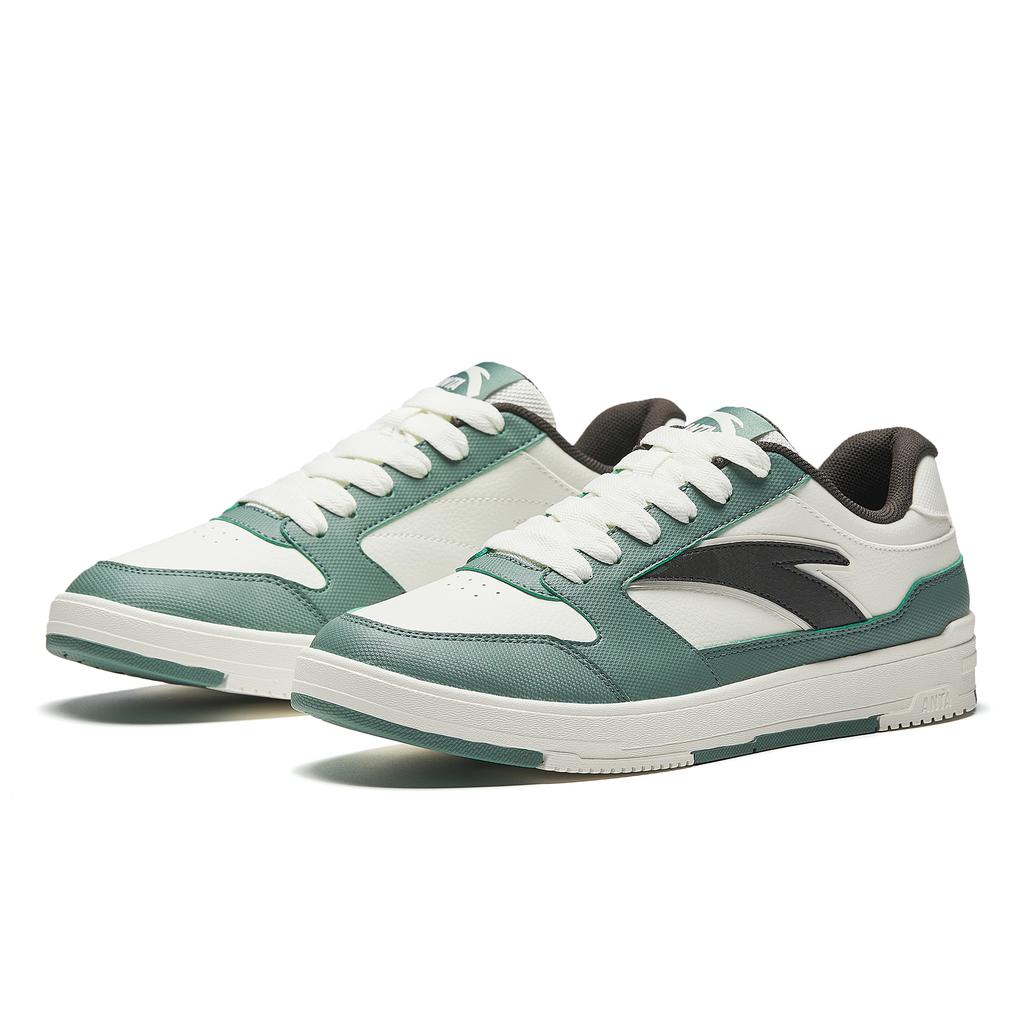 Anta Street Fun Sports Casual Height Increasing Wear Resistant Lightweight Non Slip Low Top Skate Shoes Men Skate Shoes White Green 912518007-4