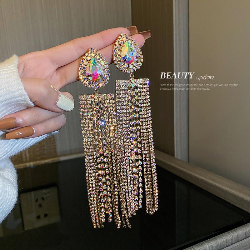 European and American Black Diamond-encrusted Butterfly Flower Fringed Earrings Temperament Earrings Light Luxury Earrings Women