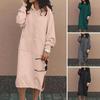 Women's Hooded Long-sleeved Sweatshirt Dress Front Sleeve Side Cleft Lined Sweatshirt Dress