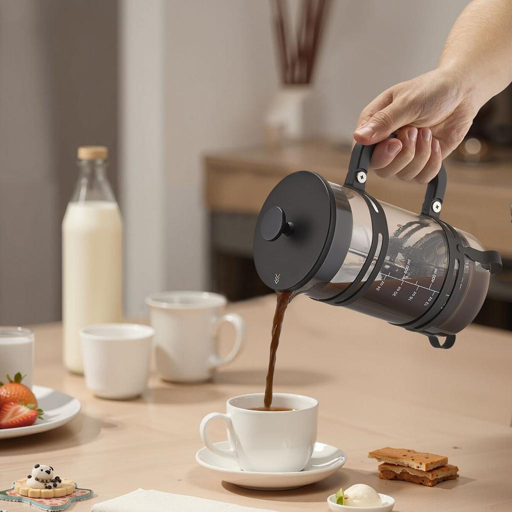 French Press Coffee Maker, 1 Liter Borosilicate Glass Coffee Press Tea Maker with Stainless Steel Filter, Large Glass French Presses Cold Brew for