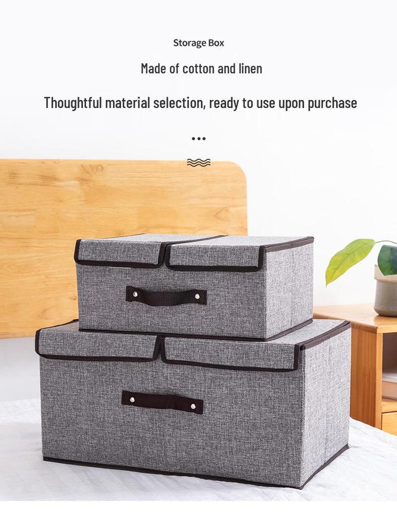 Foldable Cotton & Linen Large Storage Box with Double Lid for Miscellaneous Items and Underwear.