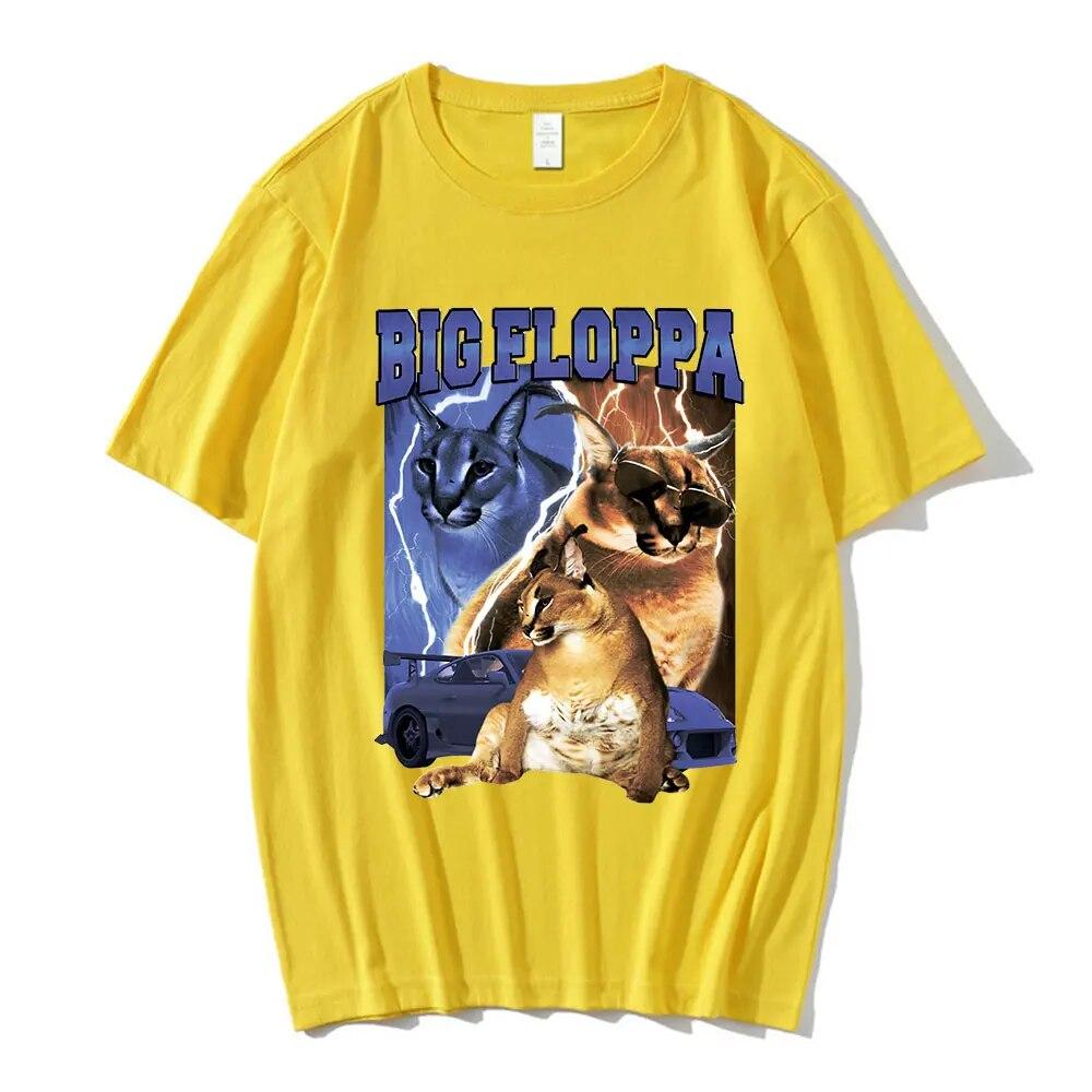 

Забавная футболка с принтом кота Big Floppa, высококачественные футболки с короткими рукавами и эстетичной графикой, уличная одежда больших размеров в стиле хип-хоп для пар 3XL