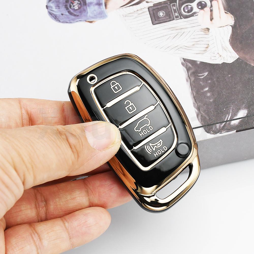 SKCW6 Gold Edge TPU Keyless Shell Fob Car Key Case Cover For Hyundai Elantra Creta Ix35 Ix45 I10 I30 I40 Tucson Santa Fe Rena Sonata