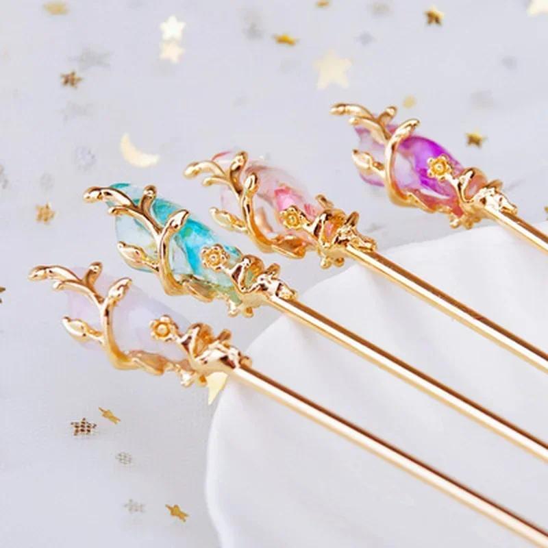 1PC Antique Glass Hairpin Hanfu Ancient Fashion Hair Accessories with Headwear Versatile Simple Style Decorative Accessories