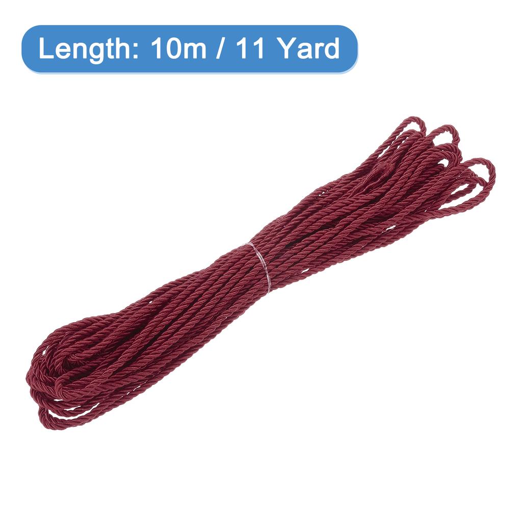 Uxcell 11 Yard 3mm Twisted Cord Trim 3-Ply Twine Braided Rope Shiny Thread String for Craft Gift Bag Curtain Christmas Decor
