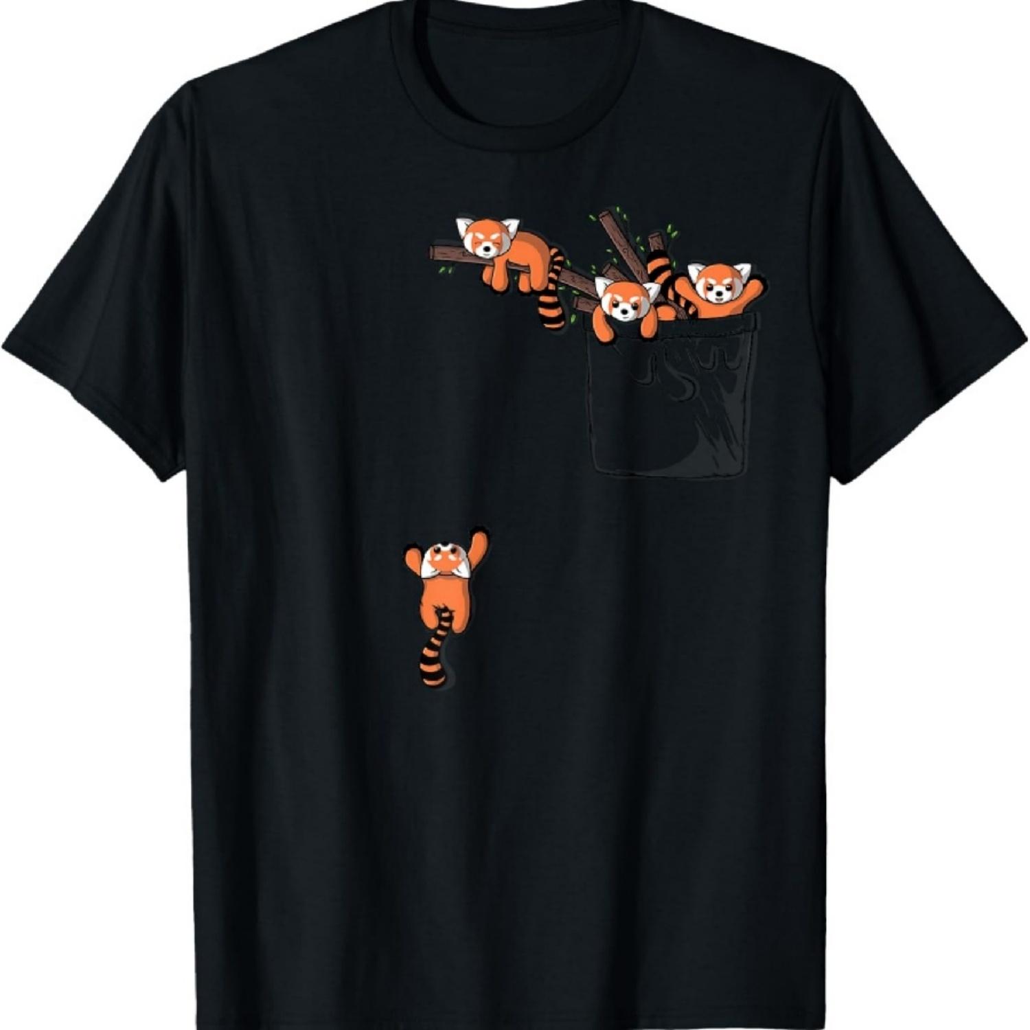 

Карманная серия Милый Красный панда Медведь Играющий Футболка XXXXXL чёрный