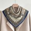 71 Cotton and Linen Retro Wind Green Geometric Small Square Scarf Silk Scarf Women's New Neck Protection Small Scarf Silk Scarf Neck High Sense