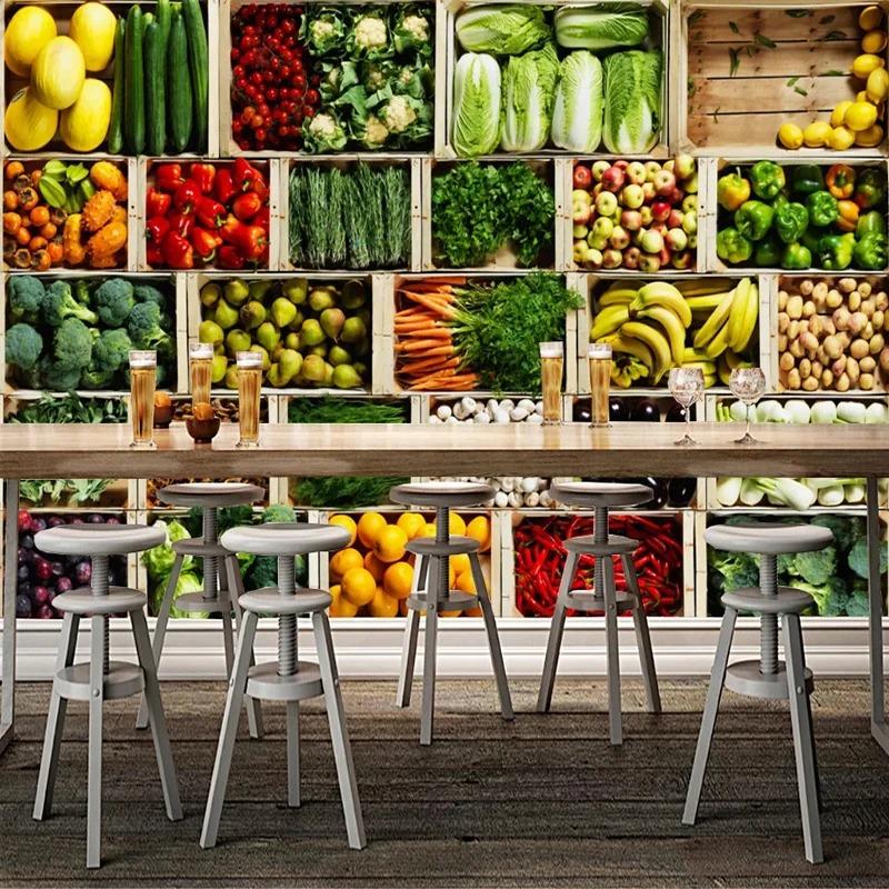 3D Mural Wall Paper Vegetable Market Fruit Shop Poster Wall Painting Restaurant Kitchen Photo Background Wallpaper