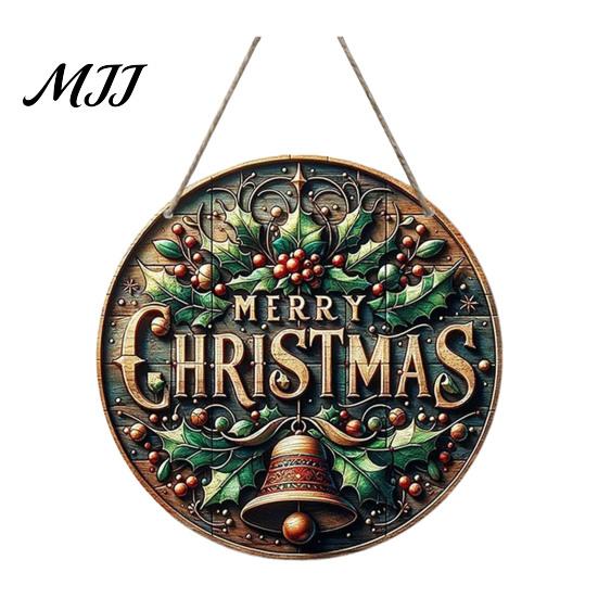 Decorative Entrance Wall Art Christmas Hanging Pendant with Lanyard, Wooden Sign for Front Indoor Outdoor Seasonal Decor Door, Creative Farmhouse
