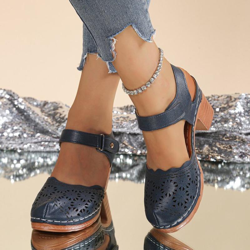 Women's Plus Size Closed Toe Chunky Heel Ankle Strap Cutout High Heel Sandals New Summer Autumn Style