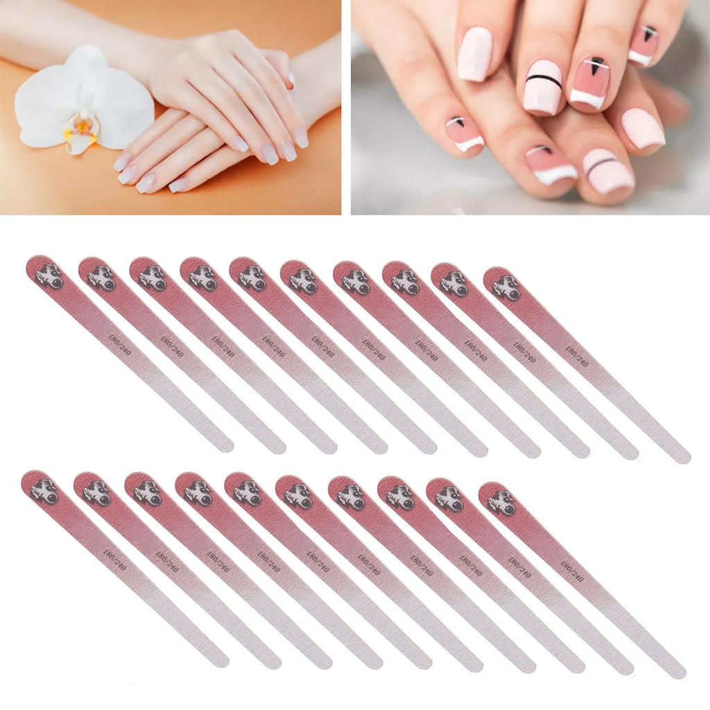 20pcs Nail Files Double Sided 180 / 240 Grit Washable Reusable Manicure Tools for Nail Salon Pink