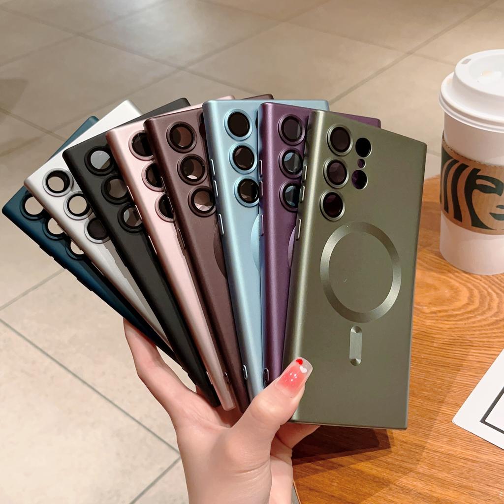 Luxury Magnetic Phone Cases For Samsung Galaxy S23 S22 S21 FE S24 Ultra Plus Magsafe Case Lens Protector Wireless Charging Cover