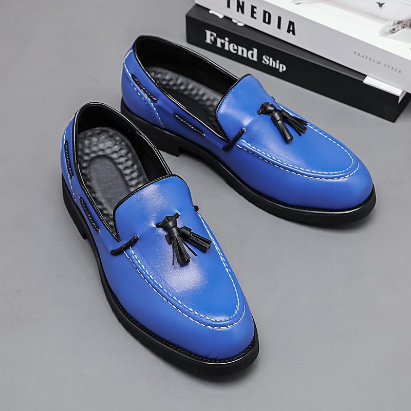 New Men's Charm Pointed Blue Green Tassels Leisure Shoes Male Dress Wedding Prom Homecoming Loafers Footwear Zapatos Hombre