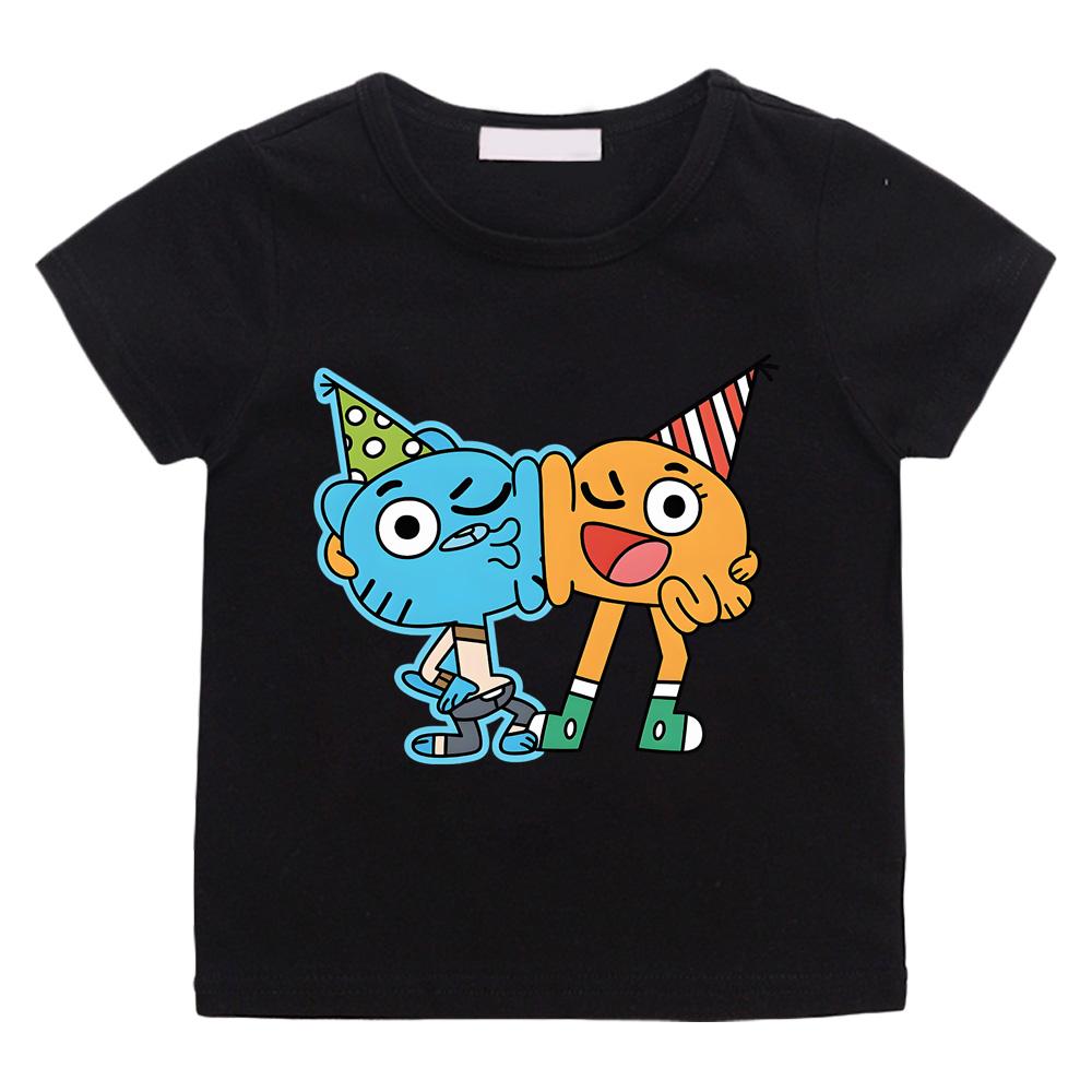 Sommer Kinder T-Shirt Die wunderbar verrückte Welt von Gumball 100% Baumwolle T-Shirt Kawaii Cartoon Grafikdruck T-Shirt Lustiges T-Shirt Sommer Oberteile
