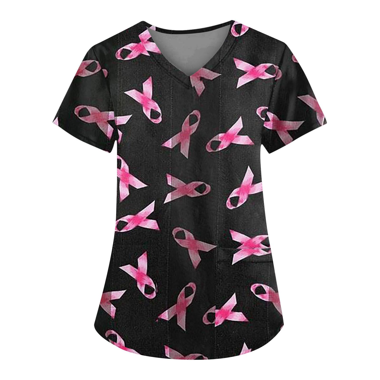 

Женские топы с короткими рукавами и v-образным вырезом с цветочным принтом, рабочая униформа, карманная блузка L чёрный