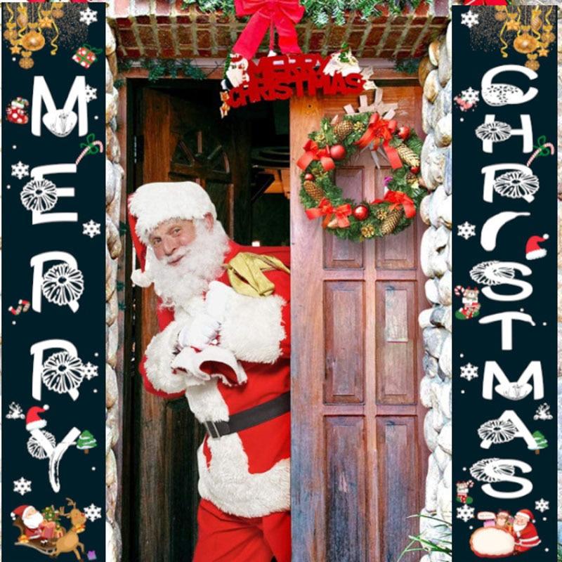 180x30cm God Jul Par på Dørbannere Festdekorativ Verandafane Oxford-stoff for Hjem Veranda Utendørs Jul Hengende Pynt Forsyninger