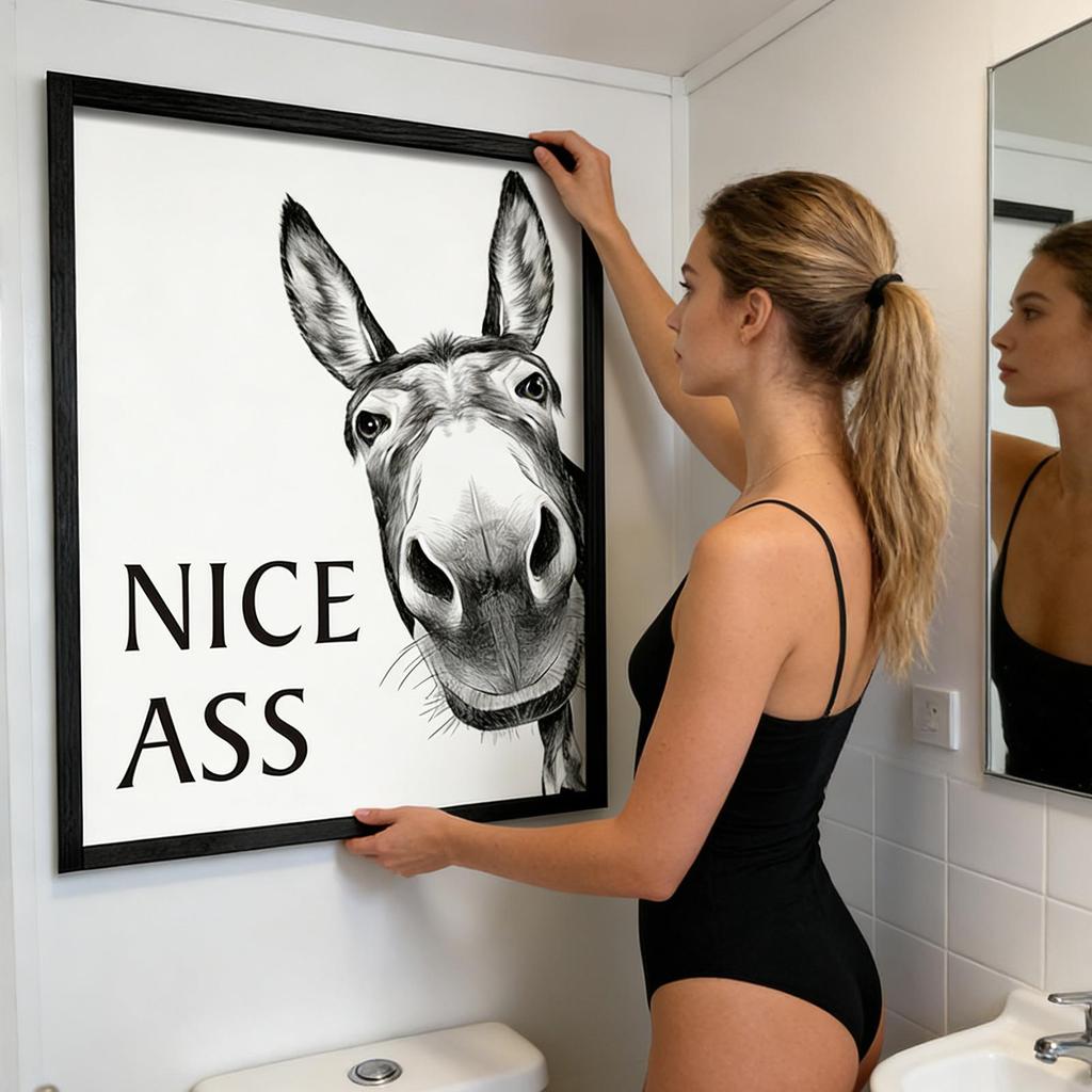 NICE ASS Funny Poster Funny Donkey Bathroom Wall Decoration Painting Modern Bath Wall Art Funny Decorative Poster