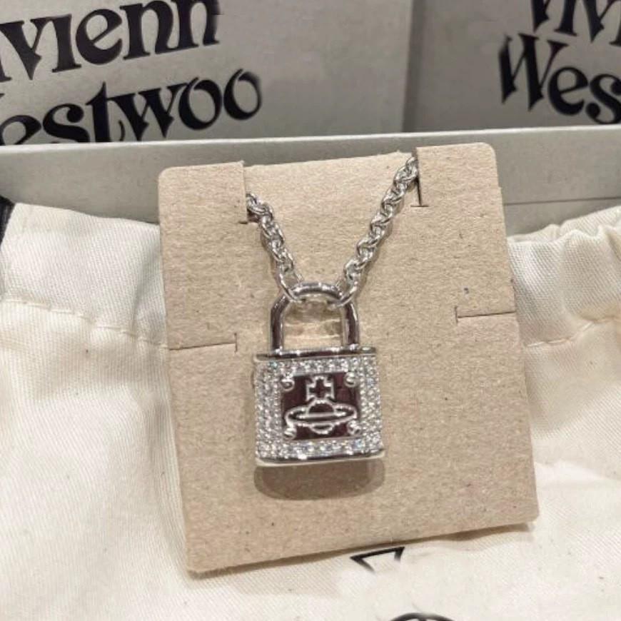 Empress Dowager Saturn Chain Necklace: Unisex Punk Style with Full Diamond Design