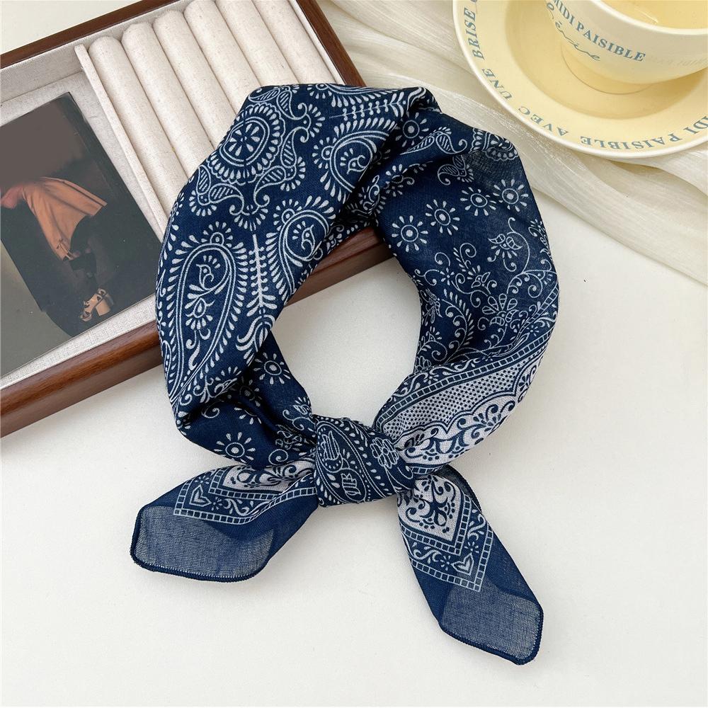 58cm Print Cotton Linen Square Neck Scarf Fashion Soft Floral Bandanas Headscarf Women Turban Head Wrap Elegant Neckerchief