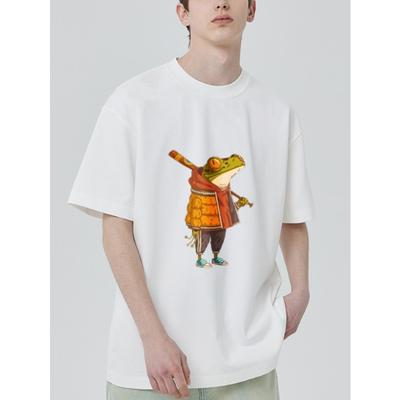 Rundhalset T-skjorte Hvit Froskekriger Tegneserietrykk Avslappet Plagg for Menn og Kvinner Daglig Antrekk Streetwear Mote Sommer Topp