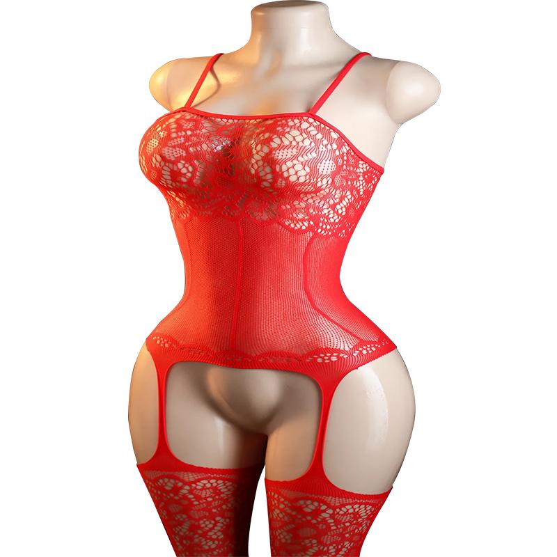 Plus Size Babydolls Clothes Sexy Fishnet Hollow Bodystockings Erotic Crotchless Lingerie Women Mesh See Through Baby Dolls Dress