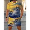 Fashion Men's Casual Suit 3D Casual Color Printing Summer T-shirt Shorts Simple