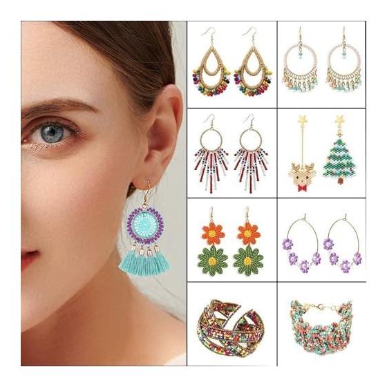 BetterJonny Glass Seed Beads & Tube Beads Kit 23 Colors Mixed Pony & Bugle Beads with Elastic String Materials for DIY Jewelry Making,