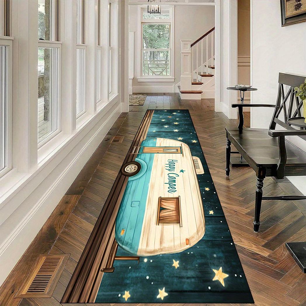 

Runner Rug Happy Camping Camper Van Starry Night Pattern Non Slip Print Floor Runner for Hallway Living Room Entryway 40X120CM
