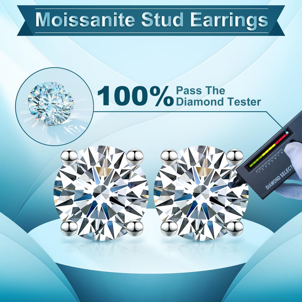 3mm-10mm 18K Gold Plated 925 Sterling Silver VVS Moissanite  Women Mossanite Stud Earrings Men