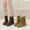 Retro style European and American belt buckle round head flat heel short boots women's 2025 autumn and winter new comfortable and versatile fashion M