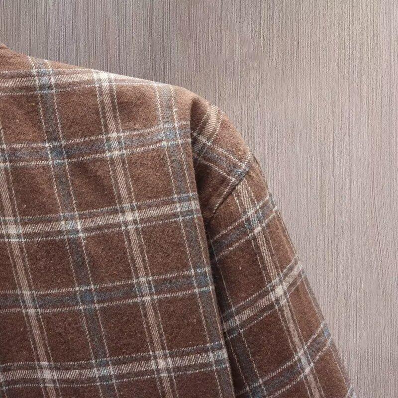 Spring and Autumn Models Long-sleeved Lapel Plaid Shirt Men's Versatile Retro Casual Shirt Blouse Jacket Men's Striped Plaid Shirt