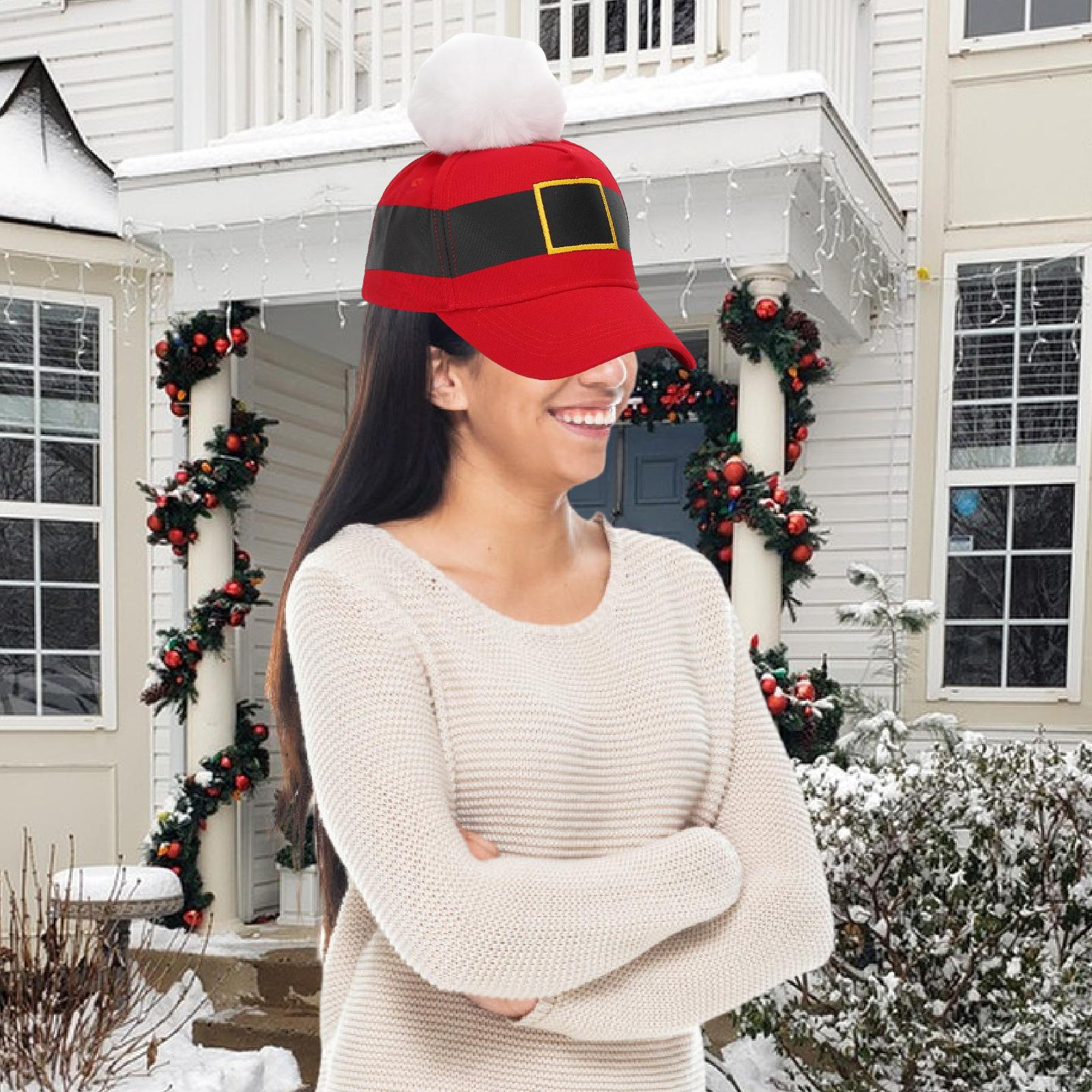 

Baseball Cap Hat Christmas with Pompom for Women Men White Pompom
