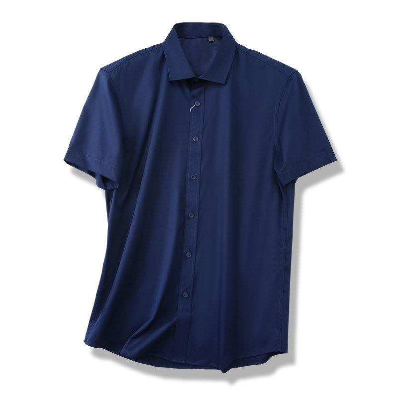Business Casual Bamboo Fiber Non-Ironing Anti-Wrinkle Shirt Men's Short Sleeve Summer 2024 New Coat Export Stretch Shirt