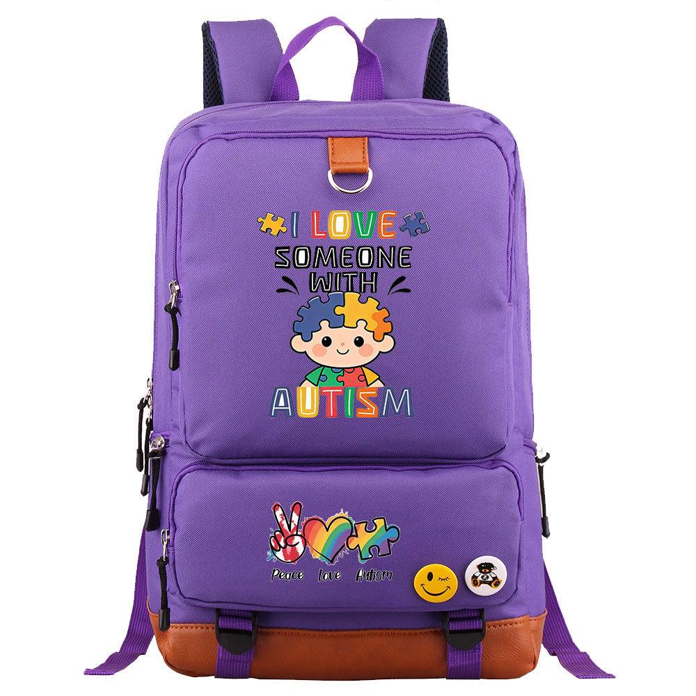 Autism Awareness LOVE Puzzle Print Back To School Backpack Casual Daypack Large Capacity Student Bookbag for Boys Girls Travel