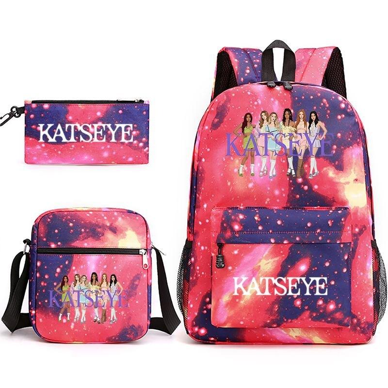 Katseye Kpop Girl Group Print Travel Backpack Laptop School Bag Set of 3, Unisex Large Capacity Daypack