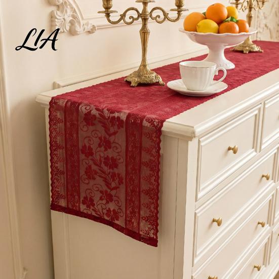 Sheer Fabric Entryway Runners Floral Lace Table Runner, Scalloped Edge Vintage Retro Hollow Out Tablecloths Farmhouse Cover for Dining Wedding