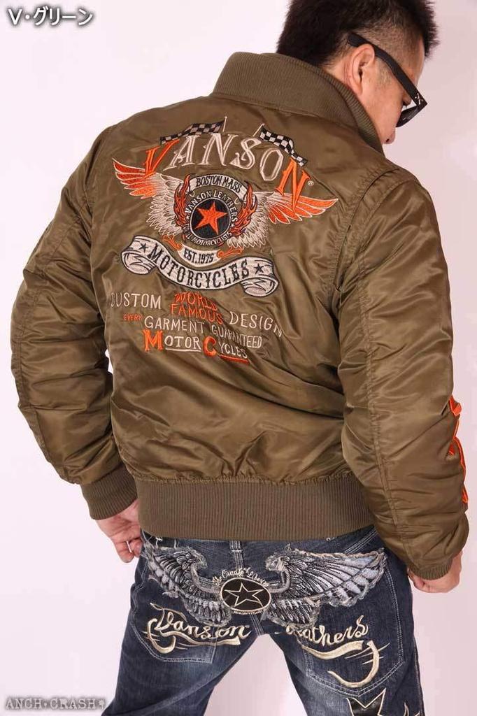 Flying Star Embroidery Flight Jacket V Green L [Vanson] MA-1 NVJK-702