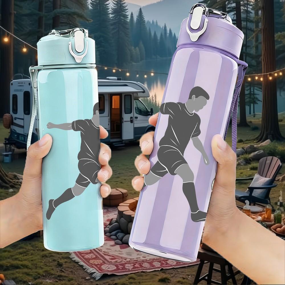 1PC Soccer Player Football Sport Pattern 750ml Color Plastic Sports Water Bottle Leakproof Flip Straw Lid Suitable for Sports Office Home Use