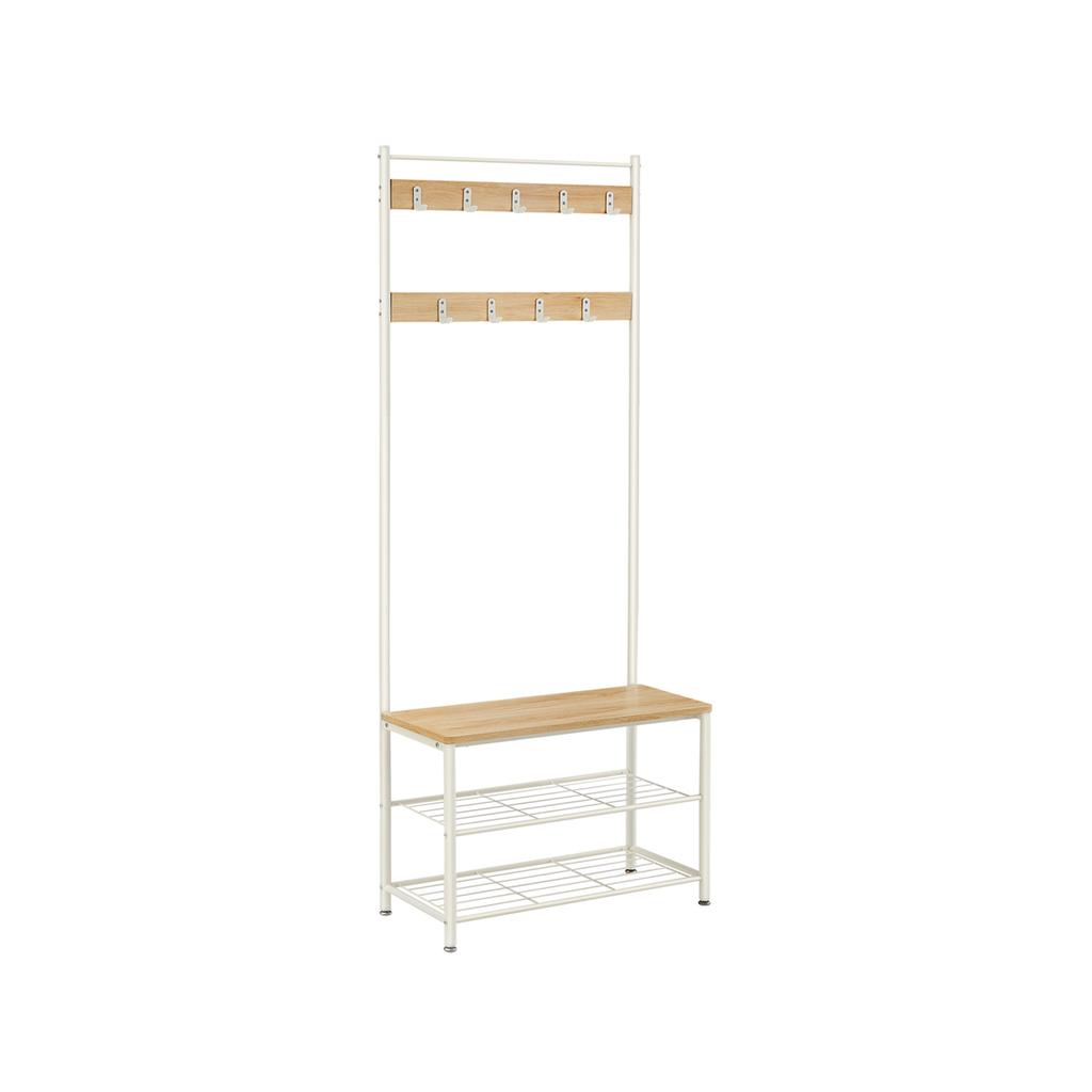 VASAGLE Coat Rack, Coat Stand with Shoe Storage Bench, Hall Tree with Shoe Rack, 3-in-1 Design, Steel Frame, for Hallway, Entrance, 32 x 70 x 175 cm