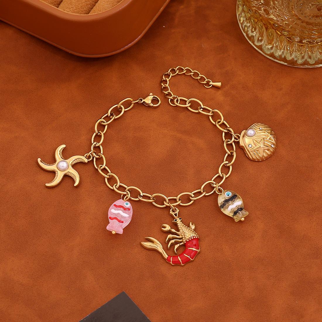 Euro-American cross-border beach Bohemian style starfish shell stainless steel bracelet