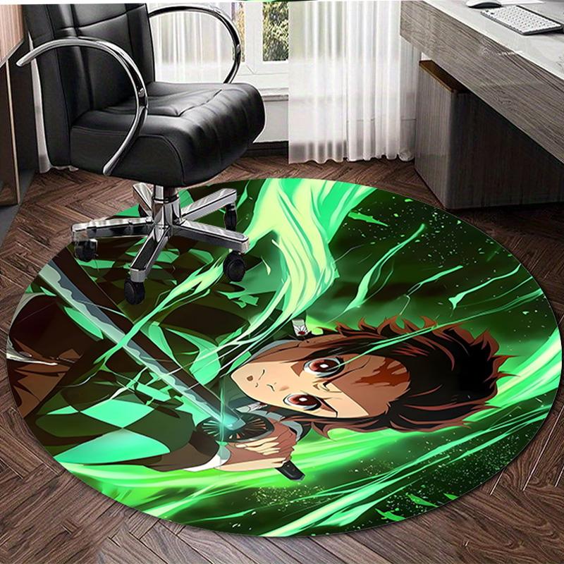1pc Kamado Tanjiro Print Round Carpet Chair Round Carpet Suitable for Bedroom Living Room Home Decorative Carpet