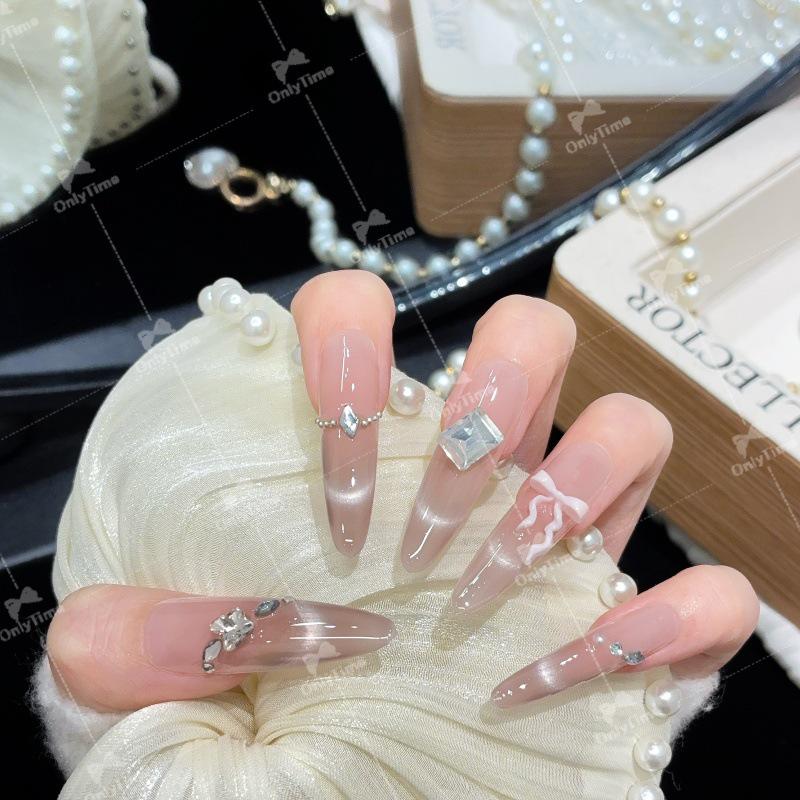 K2042 Smiling Cat Eye 3D Bow Nails - Everyday Wearable Design K2042-XS