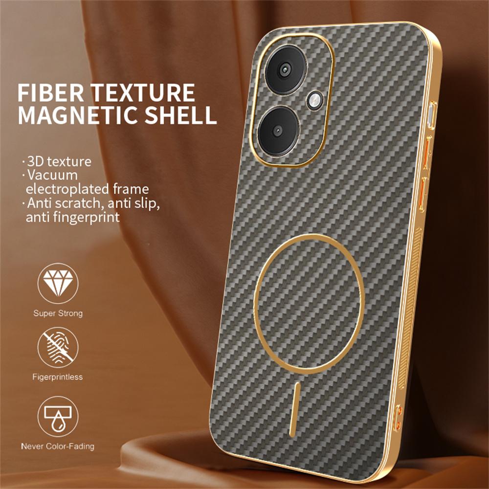 Phone Case For Xiaomi Redmi 13C 5G/13R 5G/Poco M6 5G Carbon Fiber Textured Electroplated TPU Back Cover